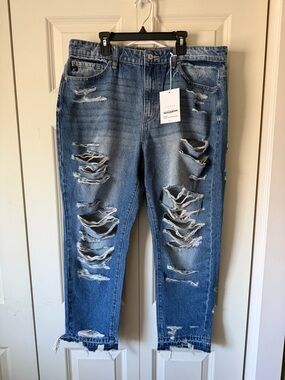 KanCan Medium Blue Distressed High-Rise Jeans